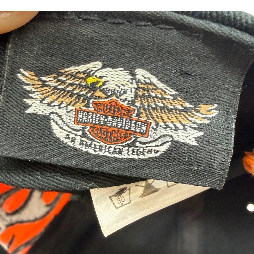 Harley-Davidson Flames Baseball Cap Black Orange Embroidered‎ Logo Hat RN0103819